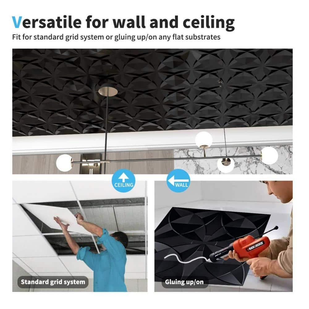 Black Floral PVC Decorative Ceiling Tile 24.61" x 24.61"