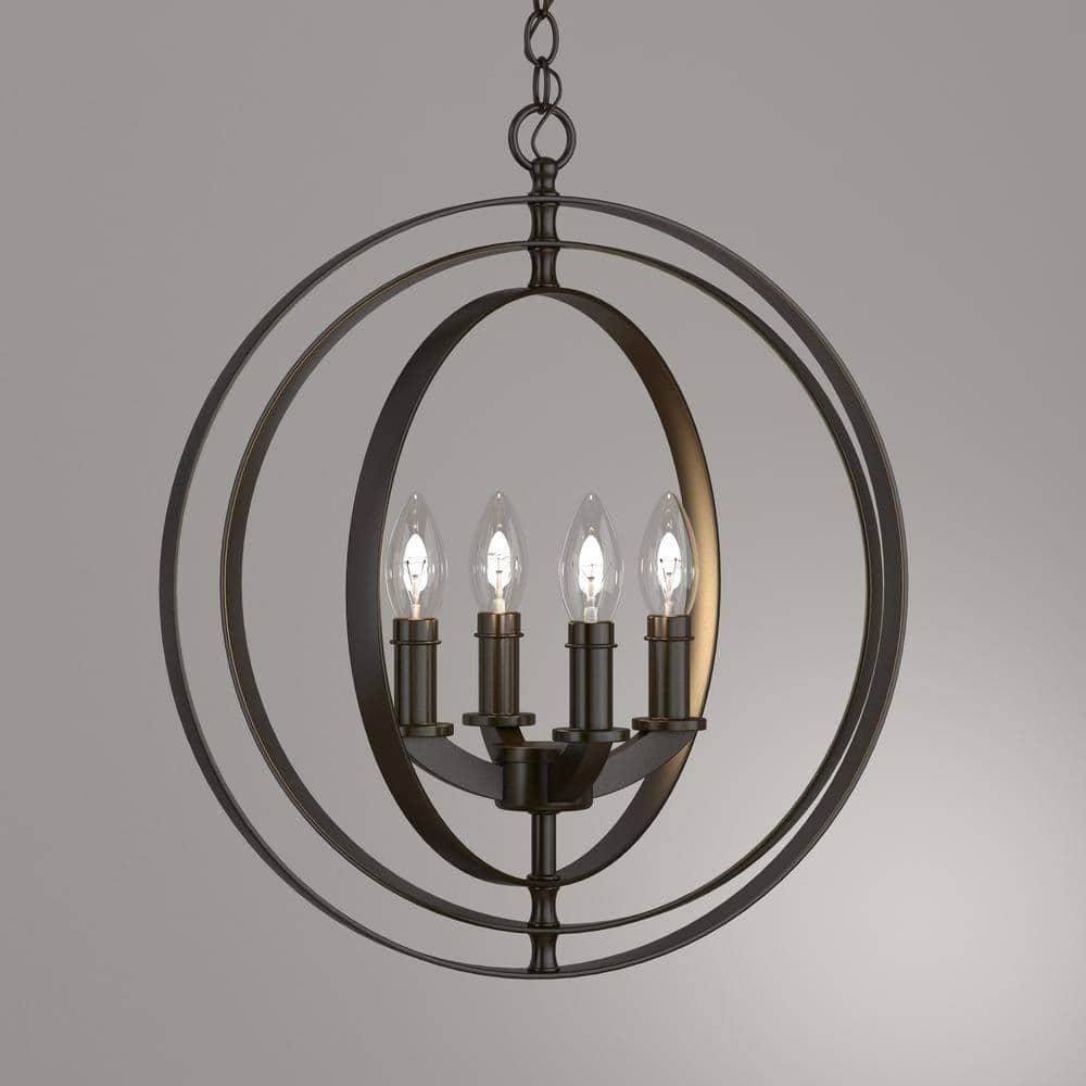 Progress Lighting Equinox 4-Light Foyer Pendant, Steel, Antique Bronze, No Shade