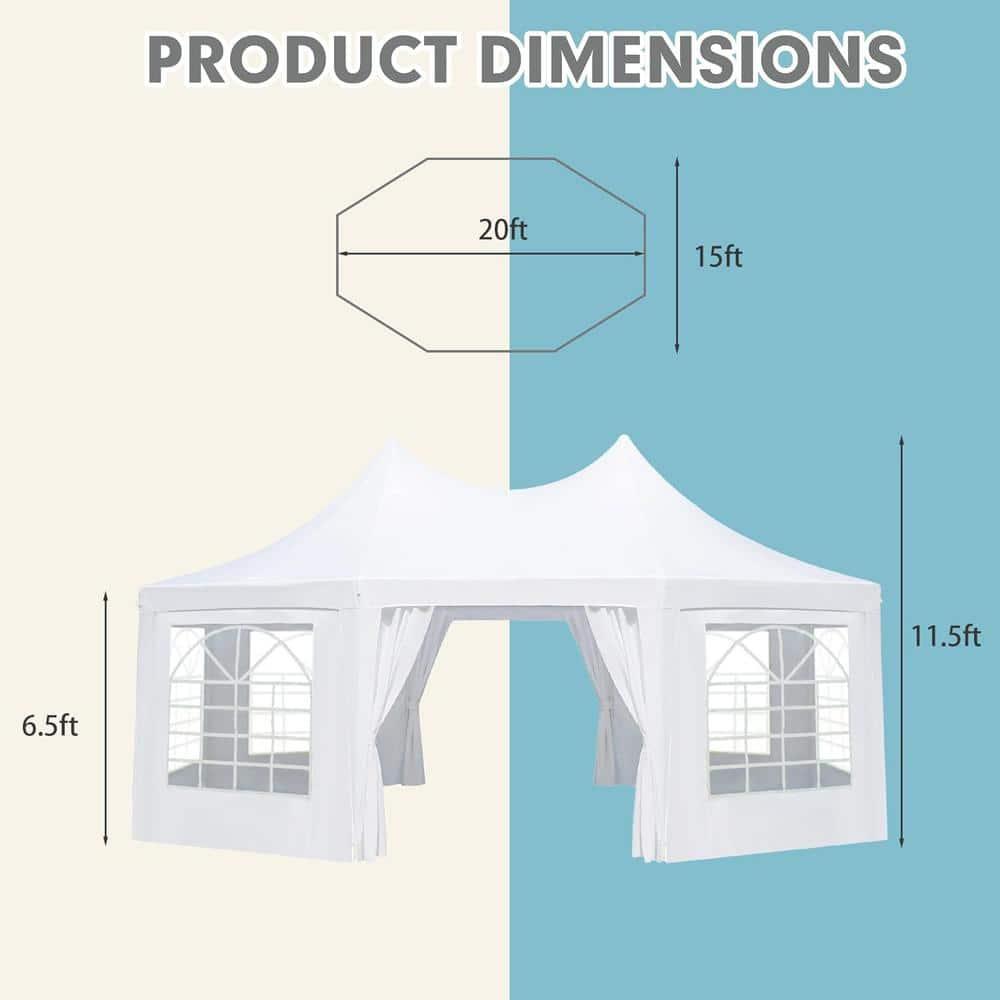 EROMMY 20x15ft Party Tent, White Wedding Tent, Octagonal Heavy Duty Canopy with 6 Removable Sidewalls, 6 Church Windows and 2 Pull-Back Doors, Outdoor Gazebo Pavilion Shelter Tent for Party, Event