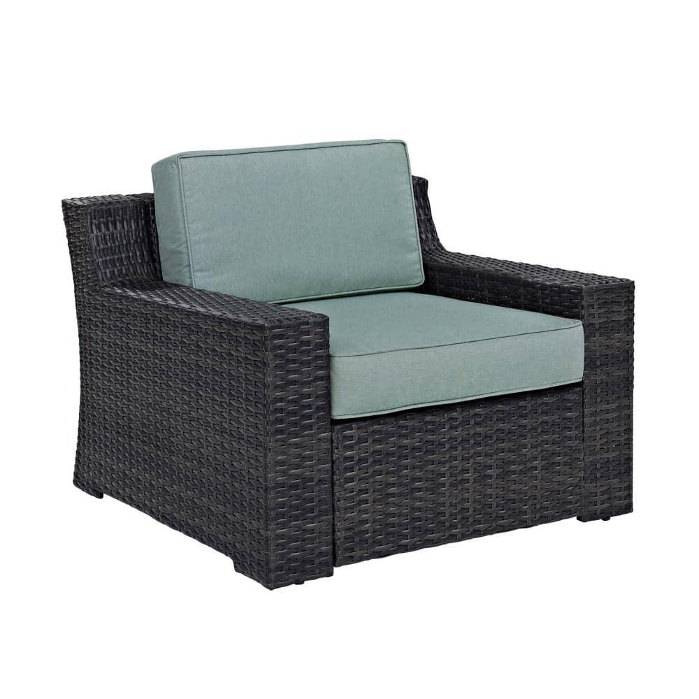 Beaufort Outdoor Steel Arm Chair Mist/Brown - Crosley: Woven Resin Wicker, Powder-Coated Frame, UV & Weather-Resistant