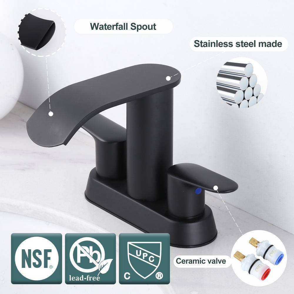 4-inch Centerset Double Handle Waterfall Bathroom Sink Faucet with Pop-up Drain Kit