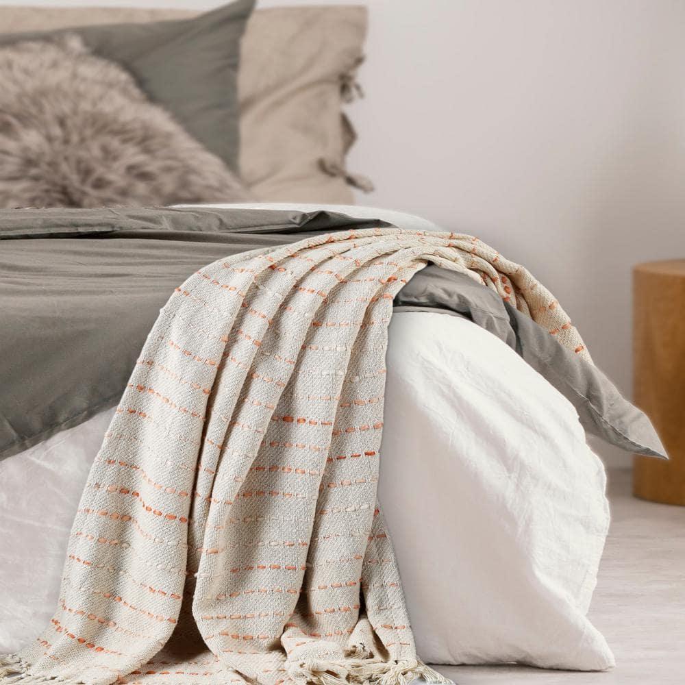 Deep Ombre Striped Handmade Woven Throw Blanket with Fringe