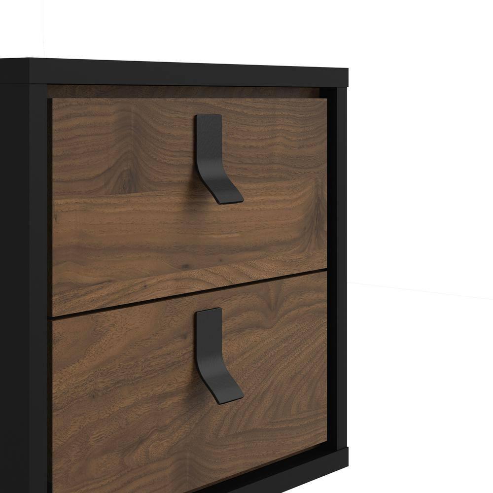 Tvilum Ry 2 Drawer Bedroom Nightstand for Adults, Black Matte/Walnut