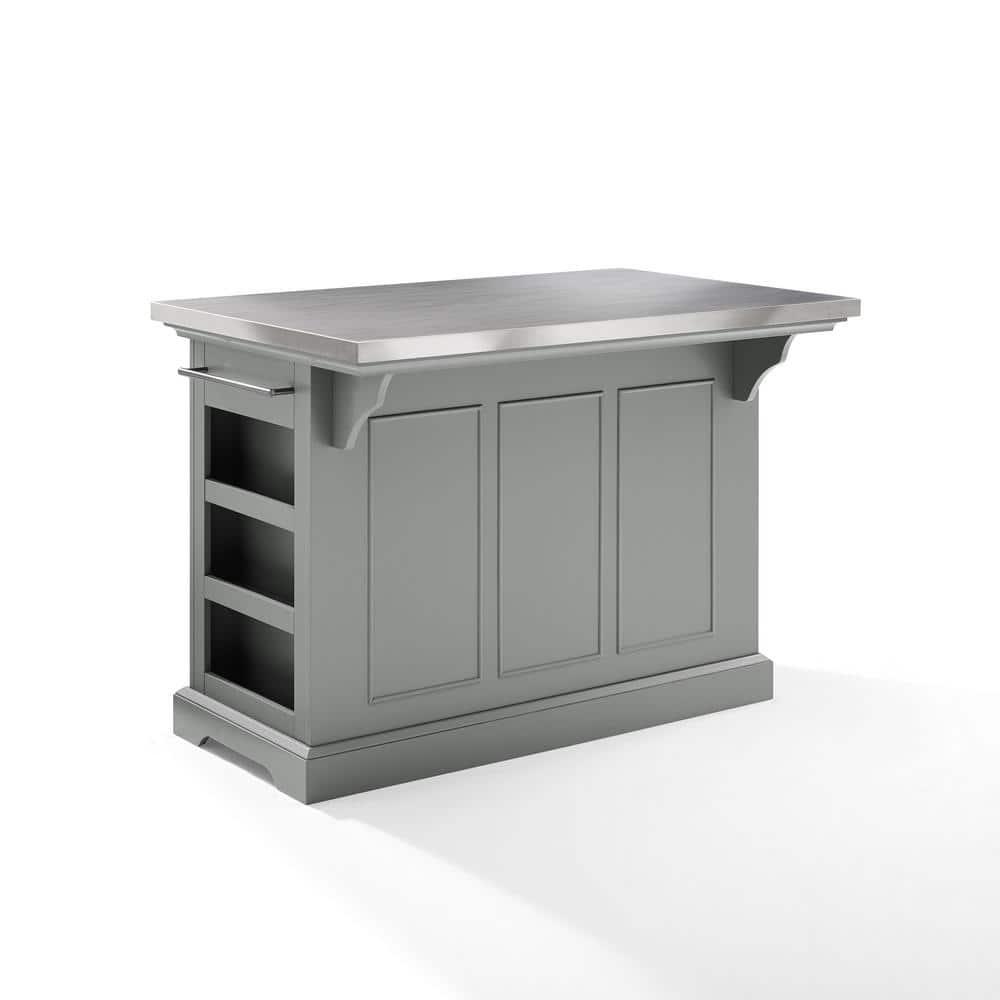 Julia Stainless Steel Top Kitchen Island Gray - Crosley: Towel Bar, Spice Rack, 5 Drawers, 2 Cabinets