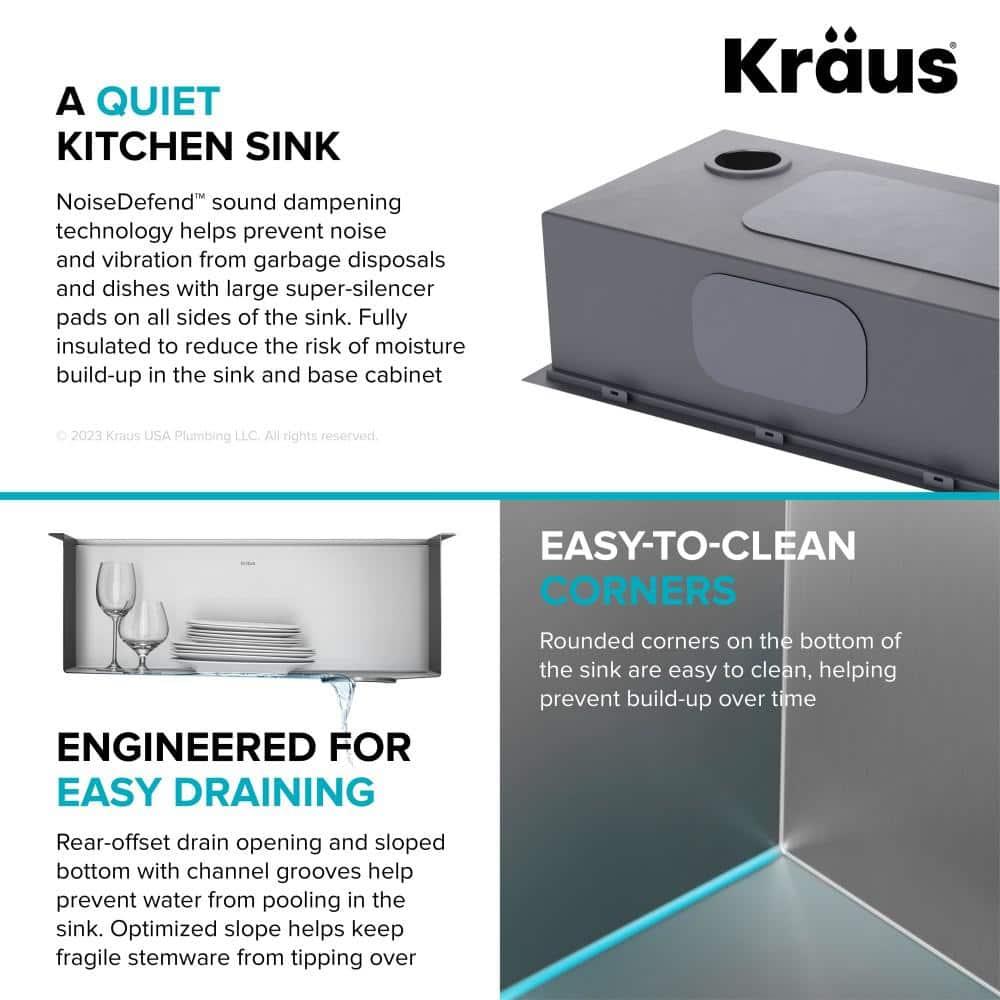 Kraus KWT311-25 KRAUS Kore™ Workstation 25-inch L Drop-In 16 Gauge Single Bowl Stainless Steel Kitchen Sink with Accessories