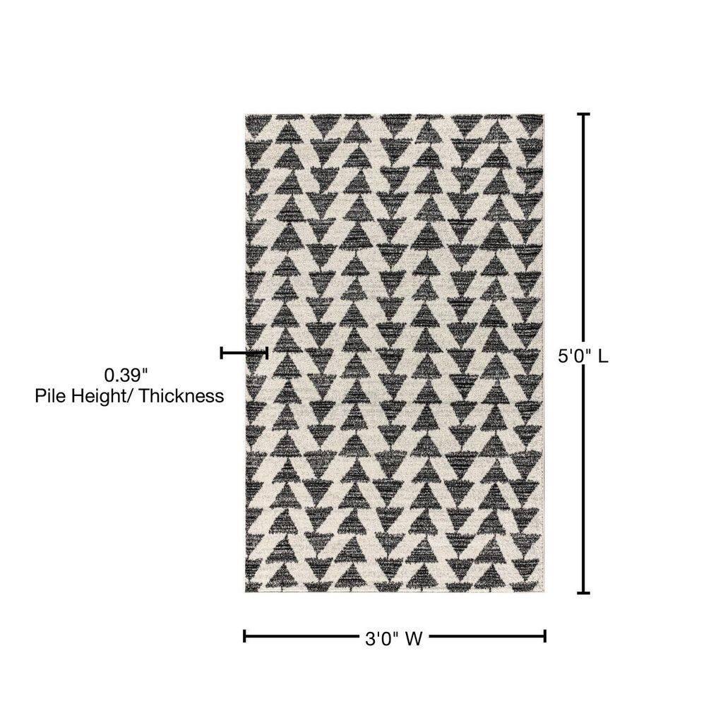 3'x5' Aisha Moroccan Triangle Geometric  Area Rug, Cream/Black - JONATHAN Y