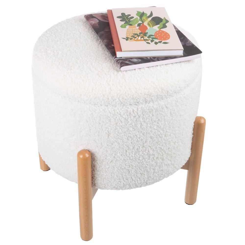 Lavish Home Round Ottoman with Removable Top for Storage (White)