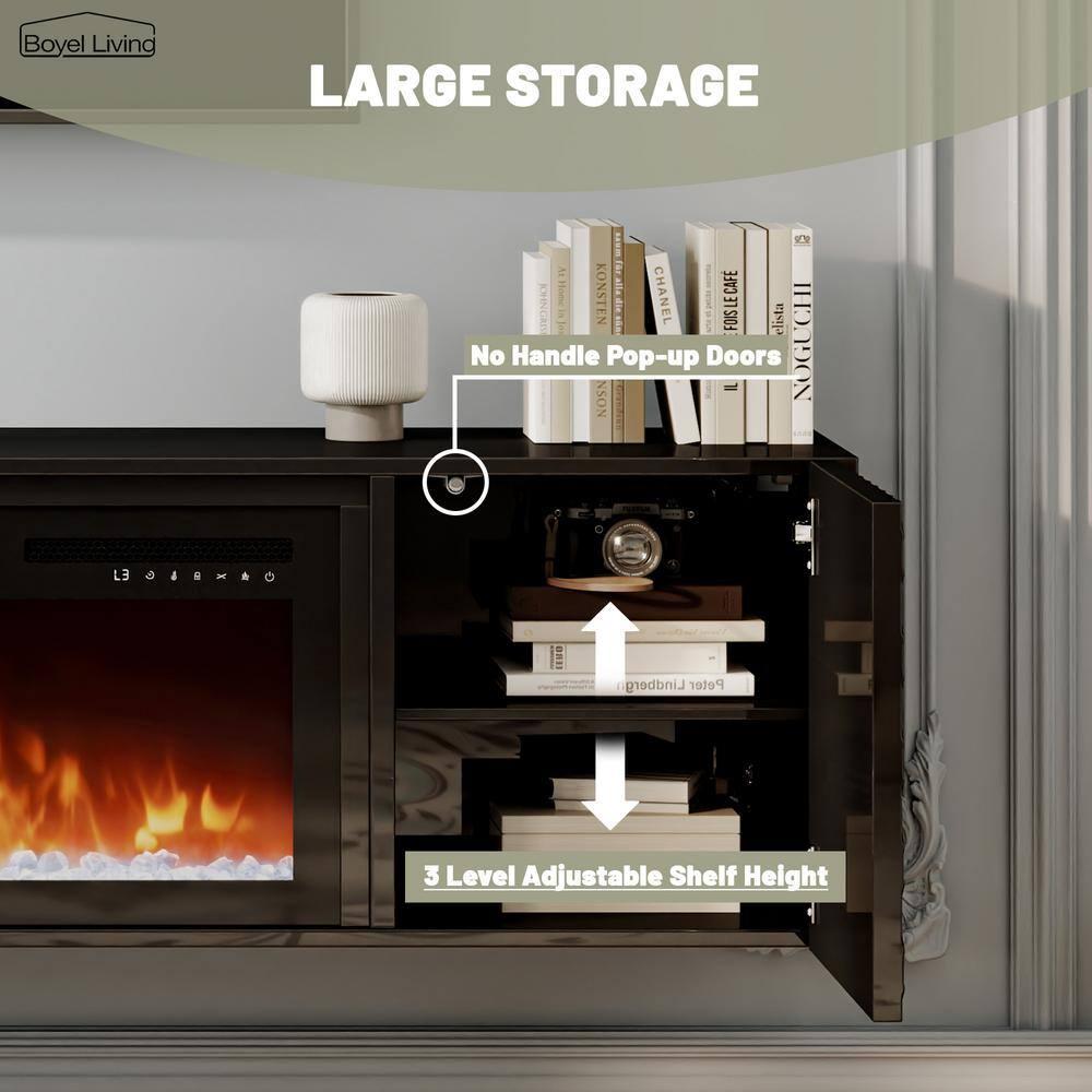 Clihome 67" MDF Wall Mounted TV Stand with 36" Electric Fireplace Black