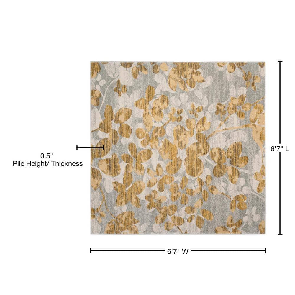 Evoke EVK236 Power Loomed Area Rug - Grey/Gold - 6'7"x6'7" - Safavieh.