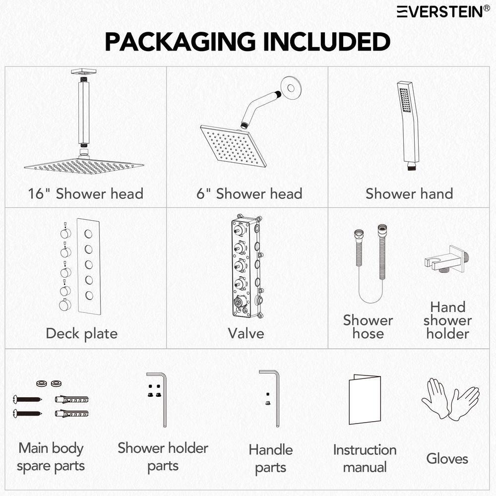 Thermostatic Shower Faucet System,16" & 6" Dual Shower Head with Rough-In Valve