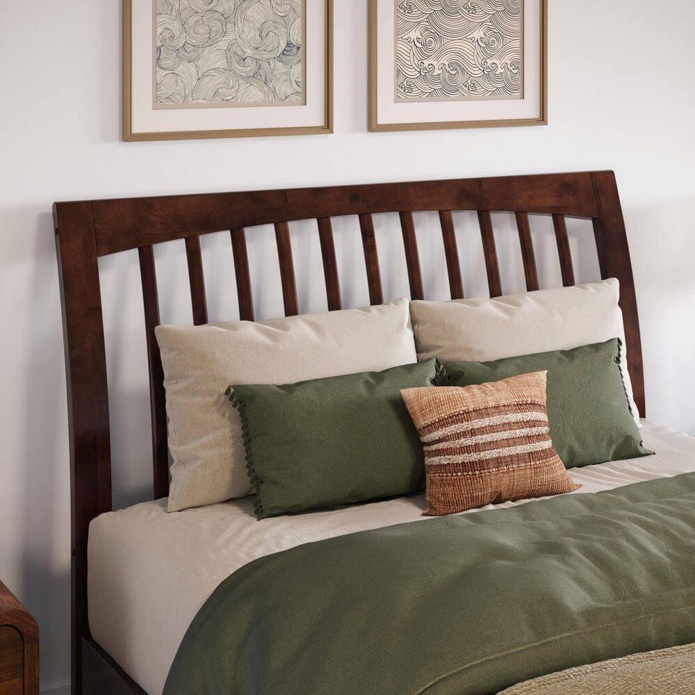 Solid Wood Slat Headboard - Sleigh Design Bed Frame - Walnut Finish - Full, Queen, King Sizes