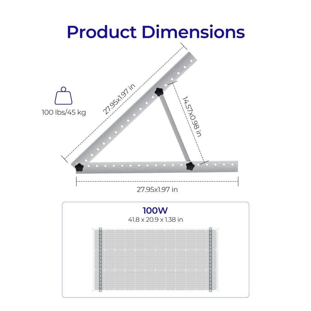 Renogy 50in Adjustable Solar Panel Mount Brackets with Foldable Tilt Legs on Any Flat Surface for RV, Roof, Boat, Any Off-Grid Systems