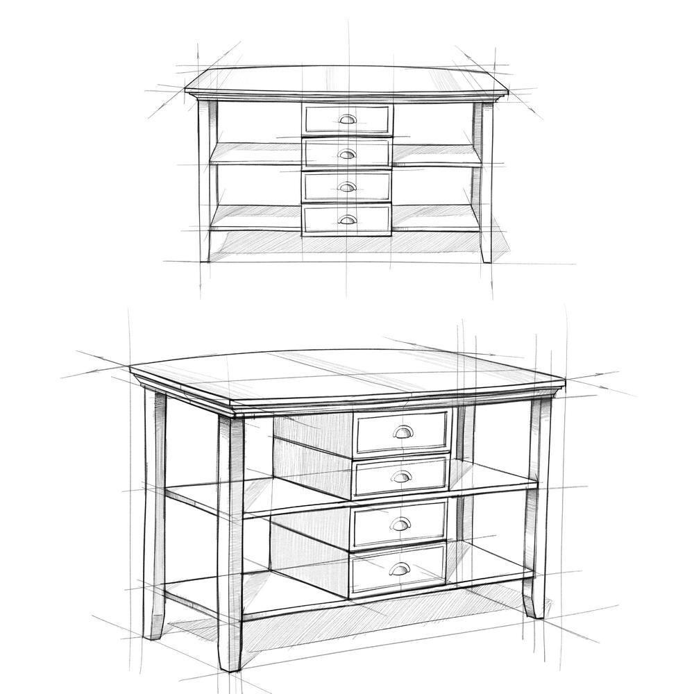 Simpli Home Redmond 54"W Solid Wood Storage Console Table with 4 Center Drawers and Open Shelves