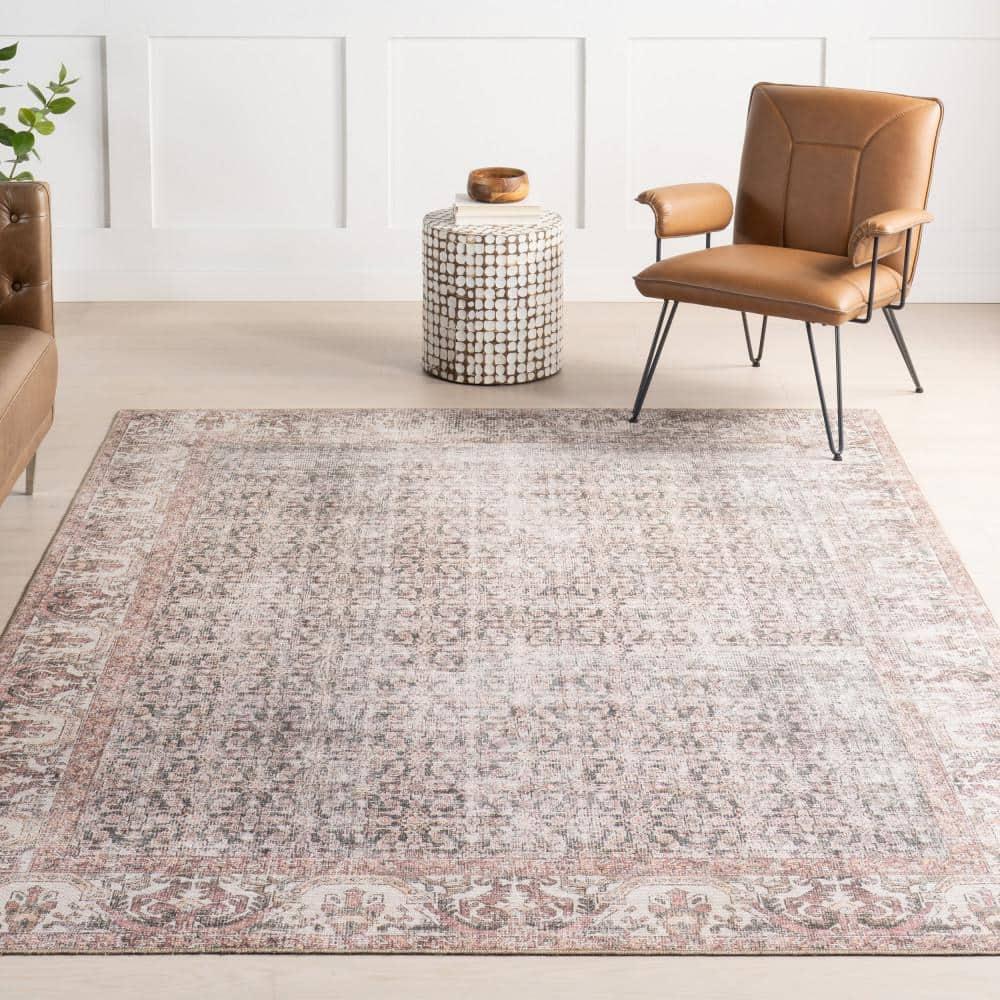 Nuloom Hillstone Collection Marlowe Traditional Vintage Medallion Area Rug, 6' 7" x 9', Light Rust