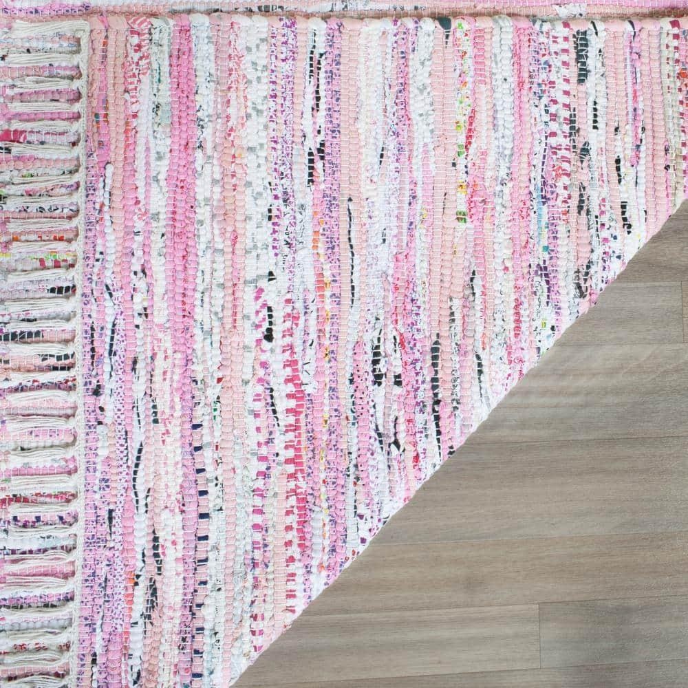 Rag Rug RAR125 Hand Woven Indoor Runner Rug - Light Pink/Multi - 2'3"x6' - Safavieh.