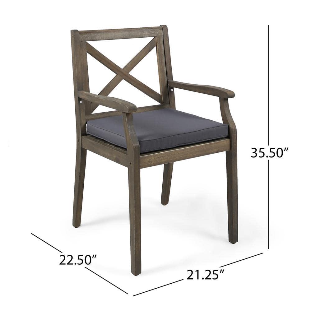 Noble House Perla Wooden Patio Dining Arm Chair in Gray (Set of 2)