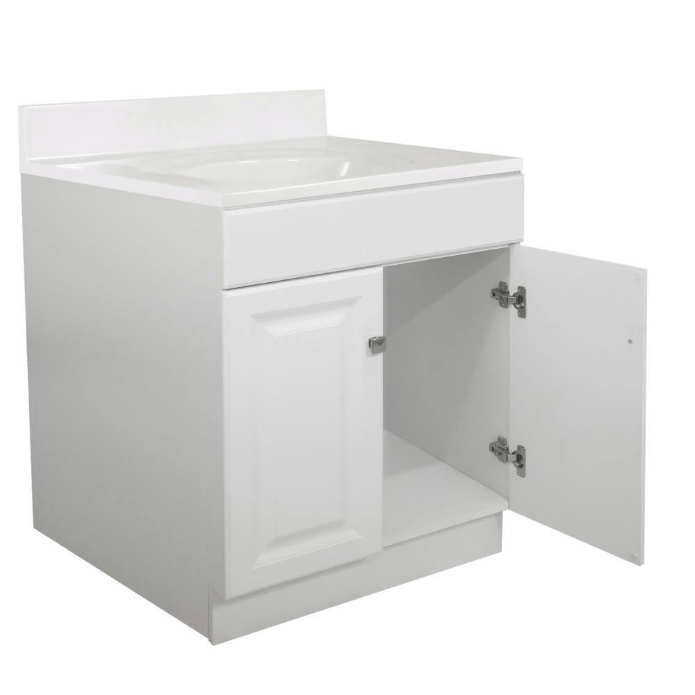 Design House 590976 Wyndham 2-Door Bathroom Vanity with Cultured Marble 4" Centerset White on White Vanity Top, Unassembled, 31x22, White