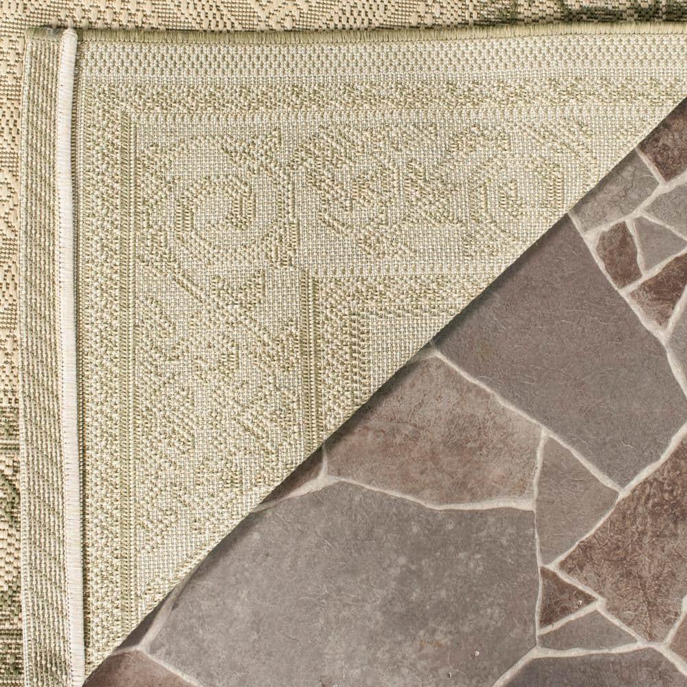Courtyard CY1502 Power Loomed Indoor and Outdoor Area Rug - Natural/Olive - 5'3" Round - Safavieh