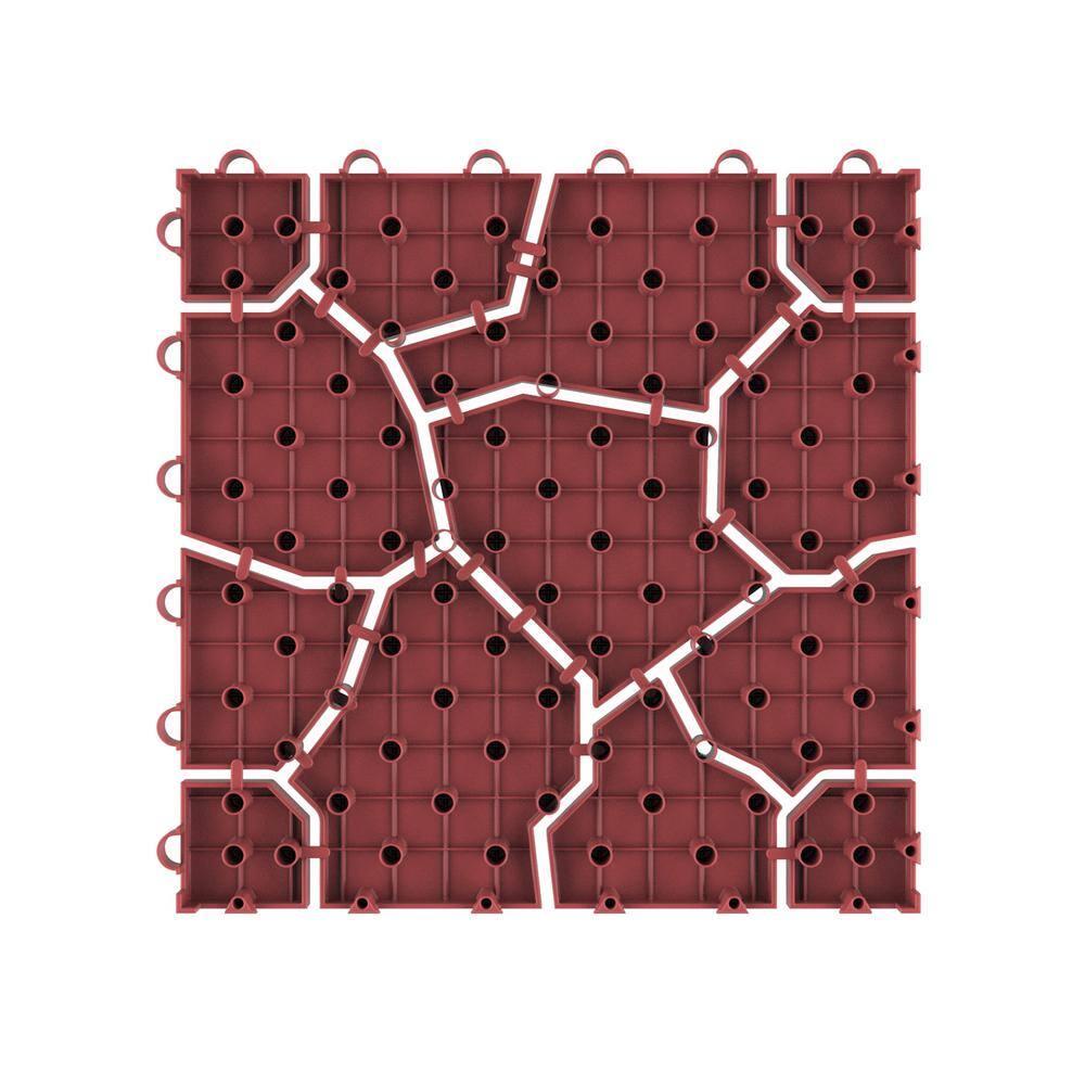 Pure Garden 6-Pack Polypropylene Interlocking Deck Tiles for Outdoors (Red)