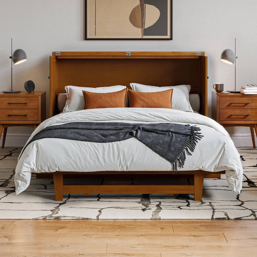 AFI Sedona Queen Murphy Bed Chest with Drawer & Built-in Charger, Light Toffee
