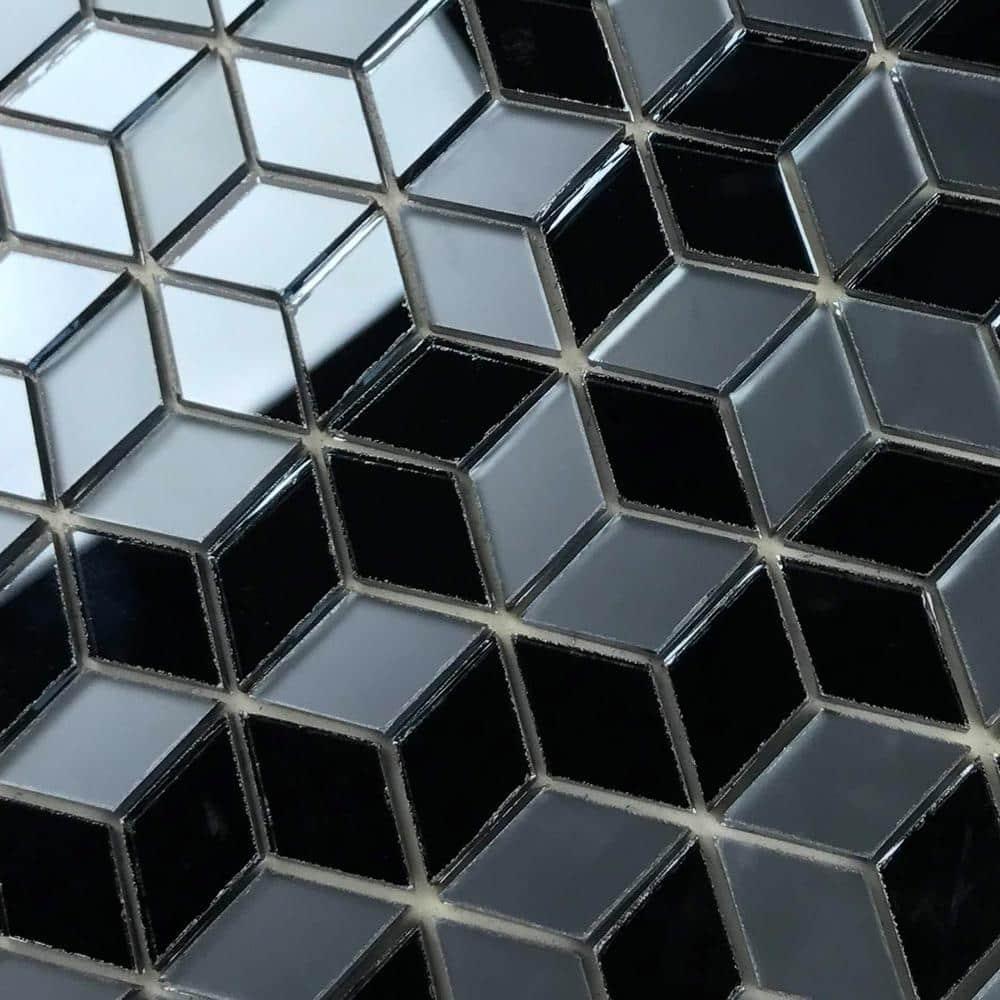 Musico 1.625 in. x 1.875 in. Multifinish Glass Mirror Straight Edge Diamond Cubed Mosaic Decorative Kitchen & Bathroom Wall Tile