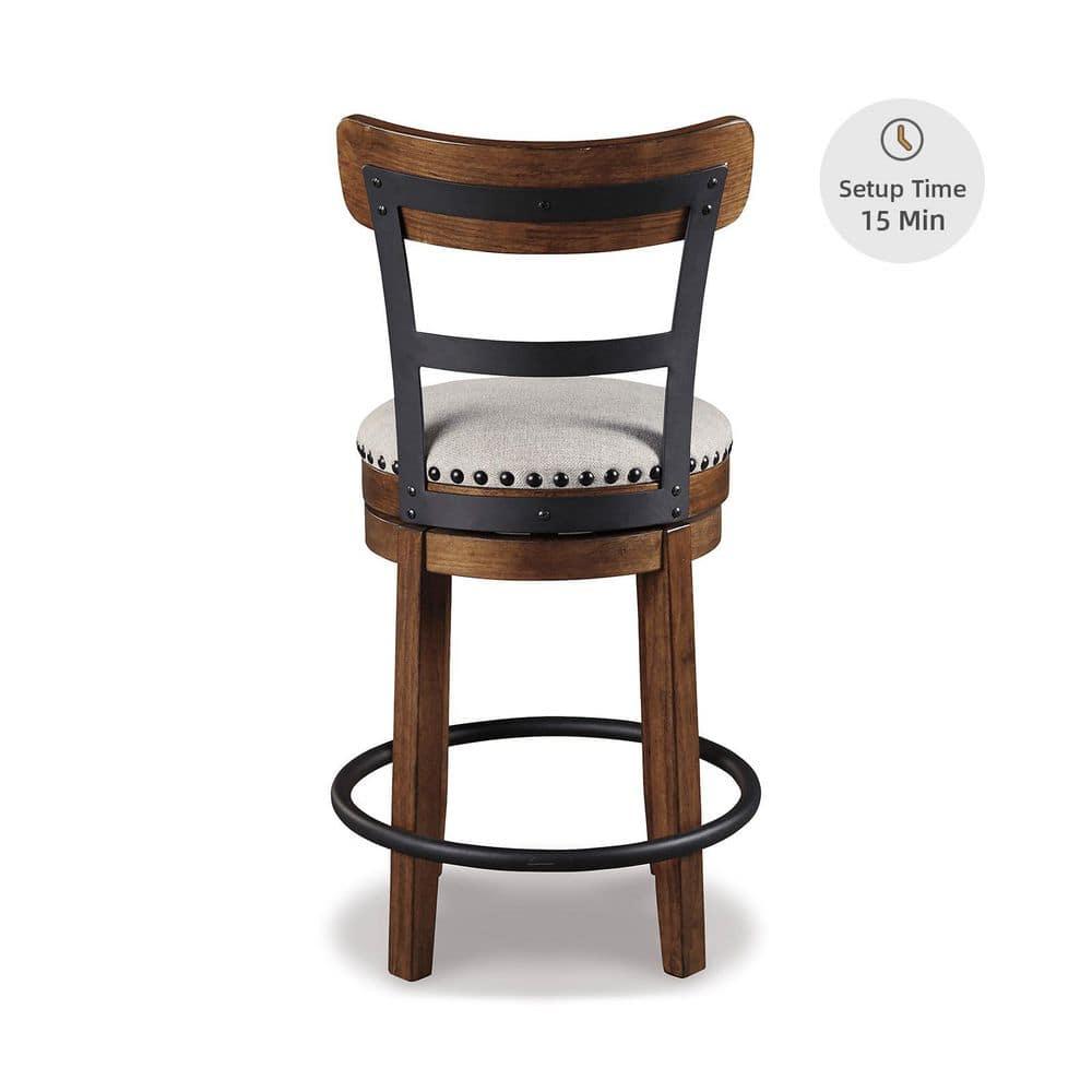 Signature Design by Ashley Valebeck Upholstered Swivel Counter Height Barstool Brown: Polyester, Wood Frame, Fixed Height