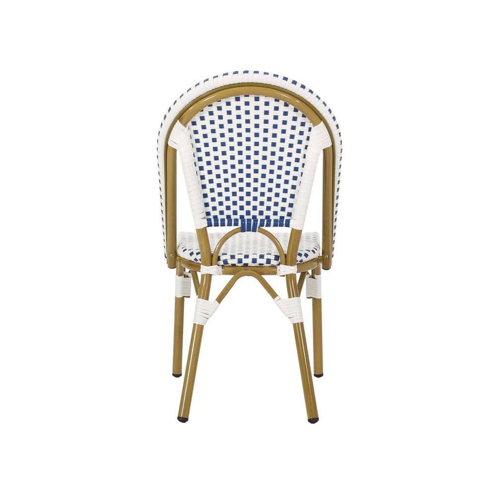Noble House Elize Aluminum & Faux Rattan Bistro Chairs in Blue/White (Set of 2)