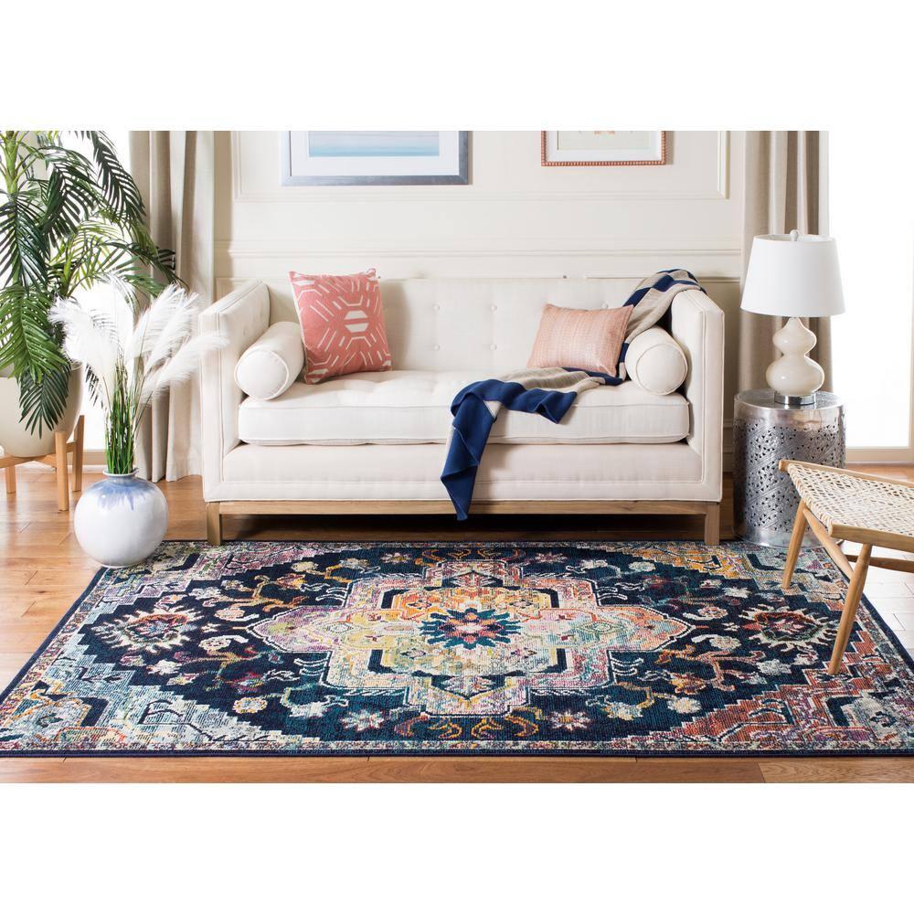 Crystal CRS501 Loomed Indoor Area Rug - Navy/Fuchsia - 6'7"x9'2" - Safavieh