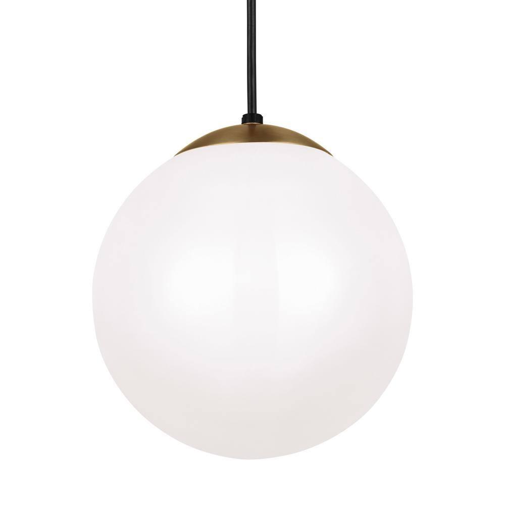 Leo Satin Brass 10" Smooth White Glass Globe Pendant Light