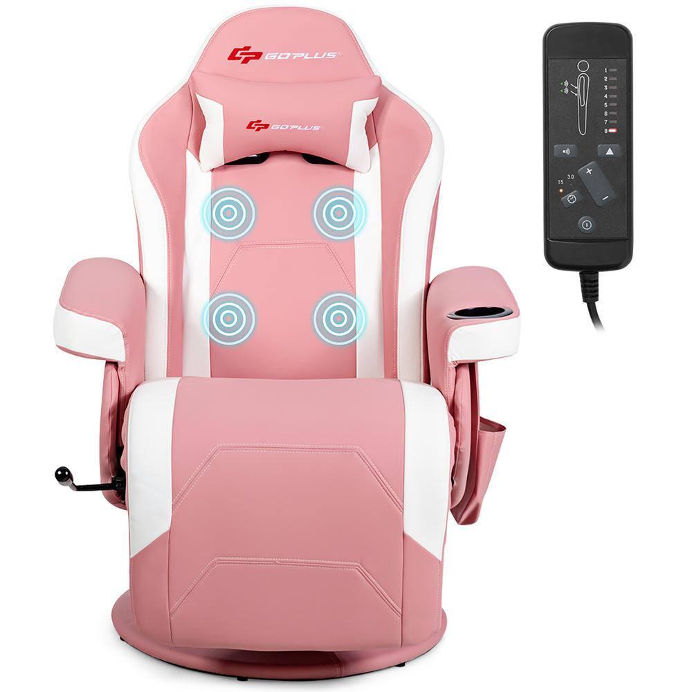 Costway Costway Goplus Reclining PC & Racing Game Chair with Footrest in Pink