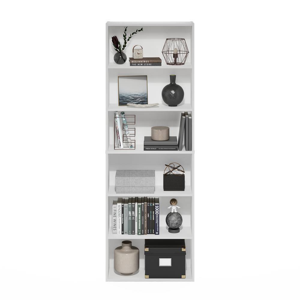 White Tall 6-Tier Open Storage Bookcase