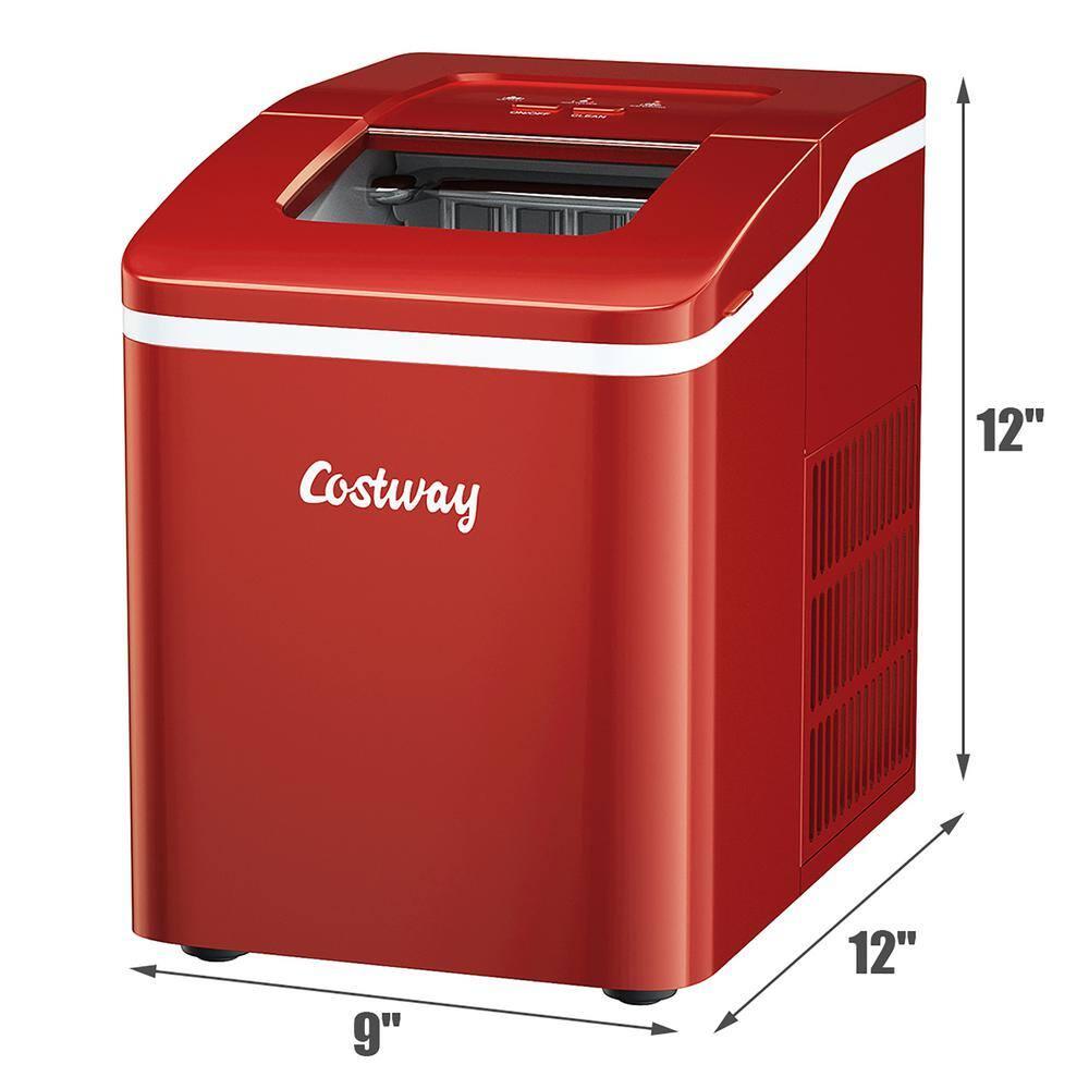 Costway Portable Ice Maker Machine Countertop 26Lbs/24H Self-cleaning w/ Scoop Red