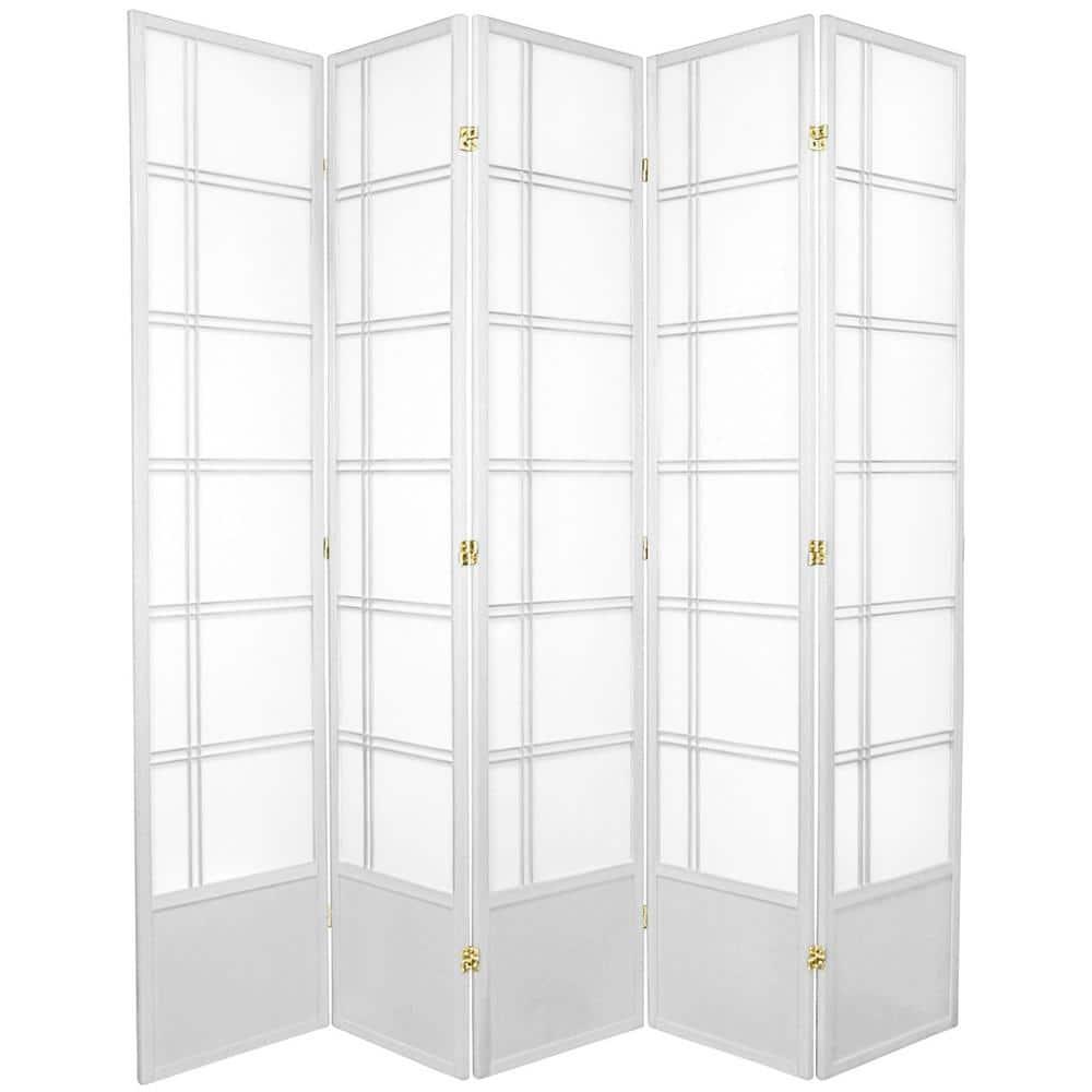 Oriental Furniture 7 ft. Tall Double Cross Shoji Screen - White - 5 Panel