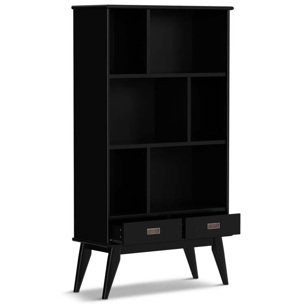 Simpli Home Draper SOLID HARDWOOD 64 inch x 35 inch Mid Century Modern Wide Bookcase and Storage Unit in Black
