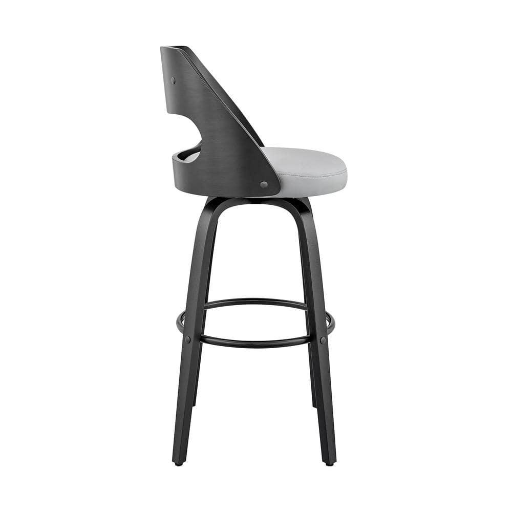 26 in. Julius Gray Faux Leather & Black Wood Bar Stool