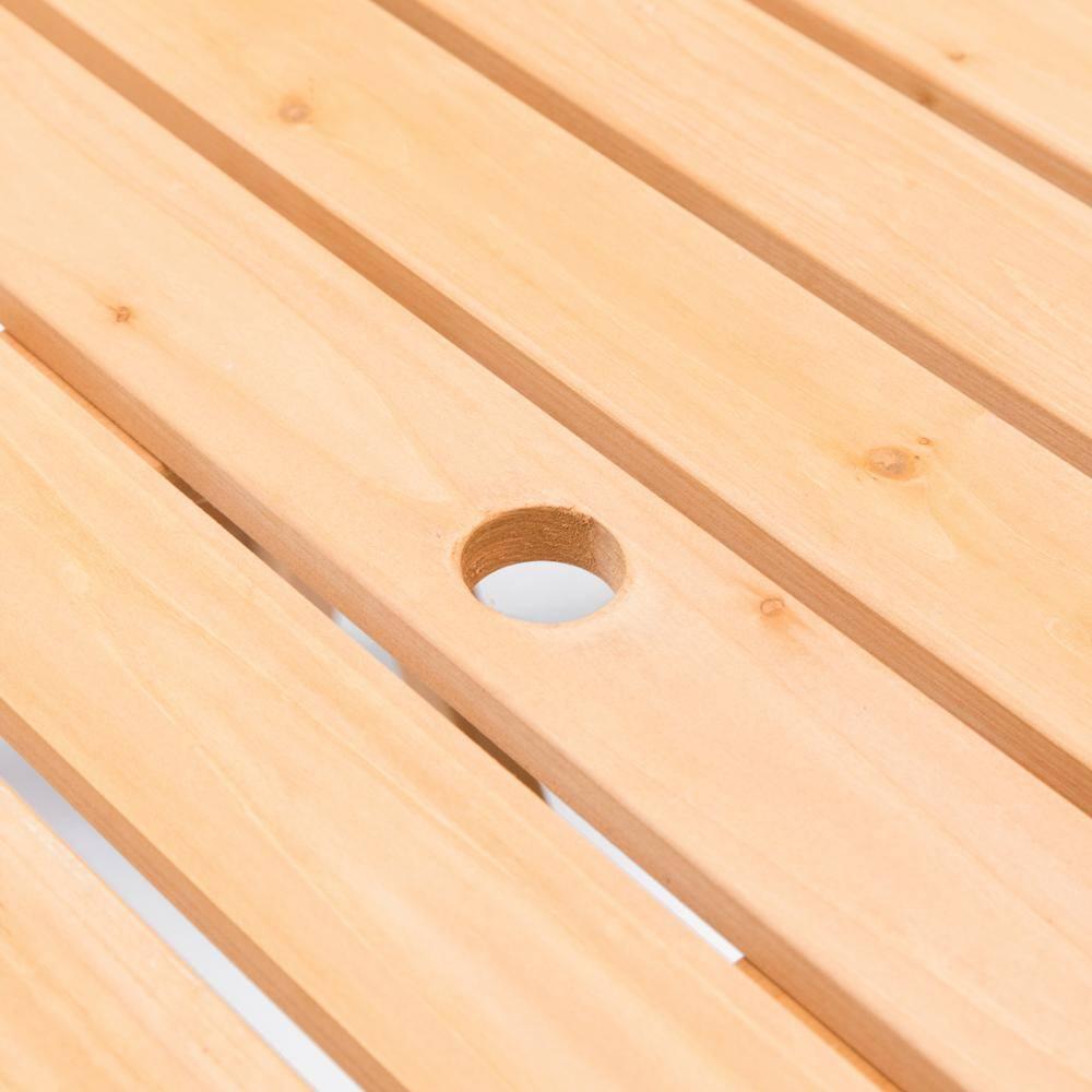 Gardenised Wooden Outdoor Round Picnic Table with Bench for Patio, 6- Person with Umbrella Hole - Stained