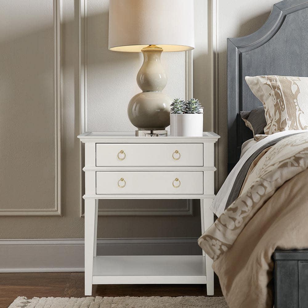 Comfort Pointe Clara 2-Drawer Tray Top Wood Nightstand in White