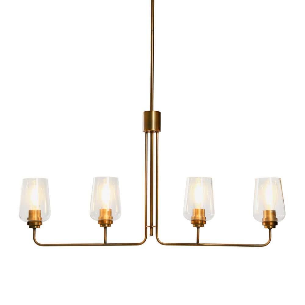 Storied Home Holden - Metal and Glass 4-Light Linear Chandelier, Brushed Bronze