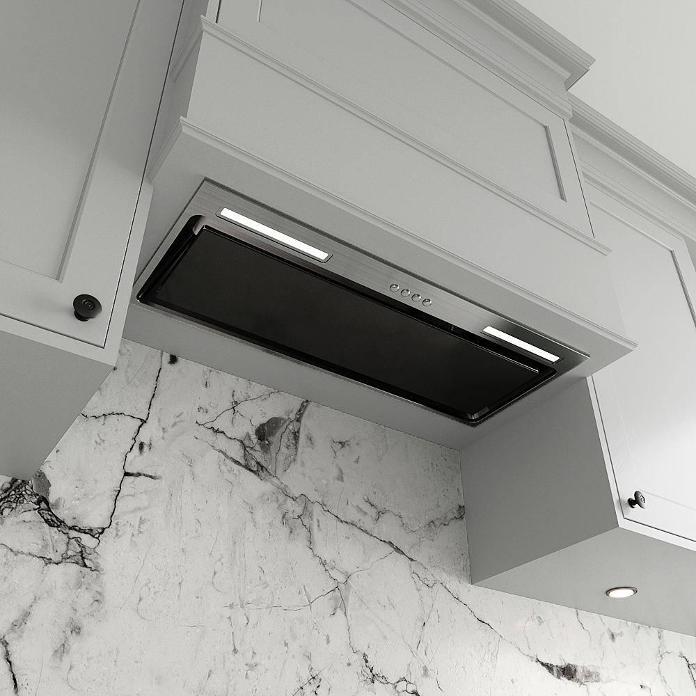 Streamline 28 in. Curino Ductless Insert 350 CFM Range Hood in Glossy Black with Mesh Filters, Electronic Button Control, LED Lights