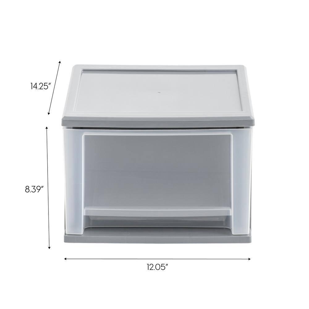 IRIS 17.1pk 5qt Stacking Drawer: Plastic Storage, Stackable Utility, Clear & Gray, Universal Placement, 1 Drawer