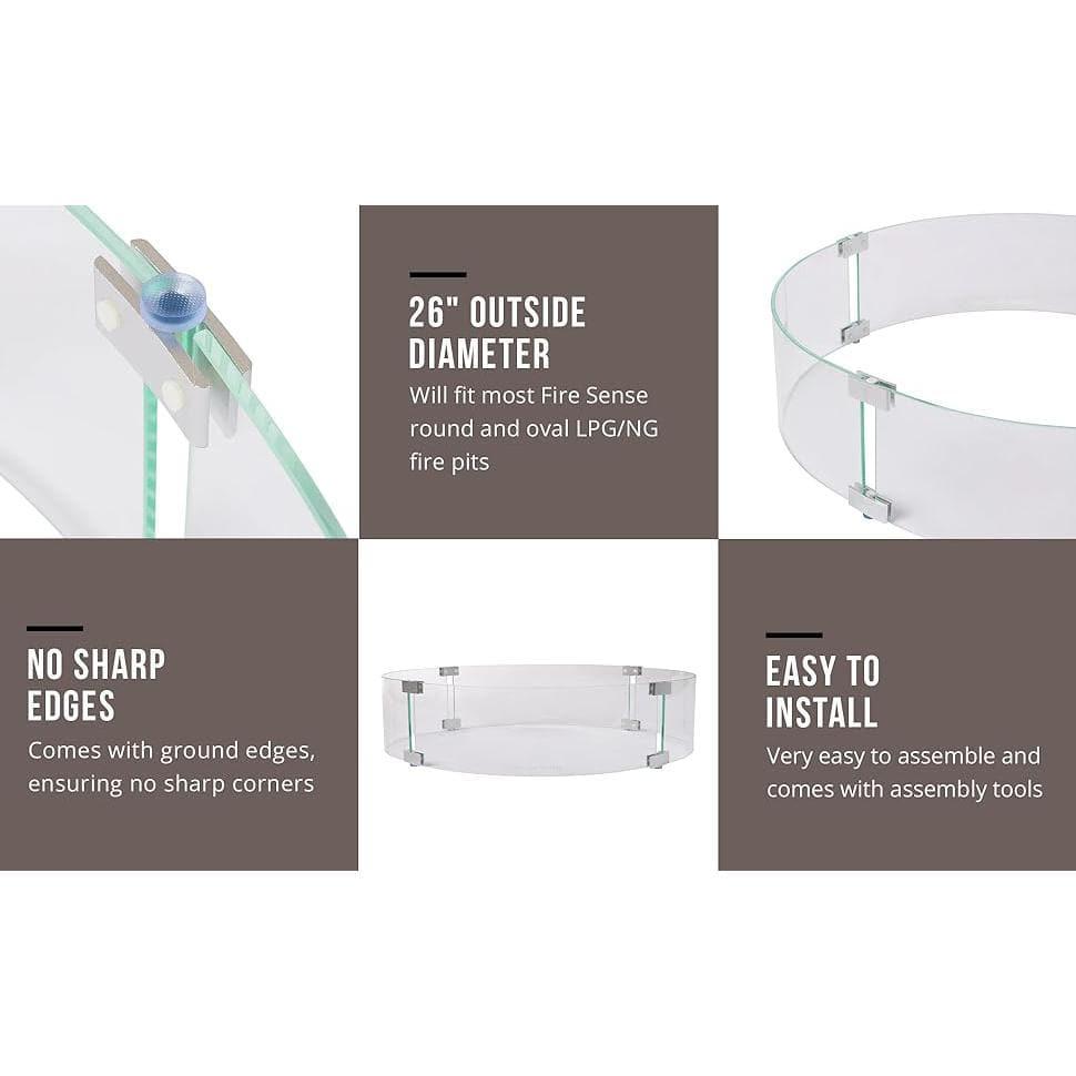 Fire Sense Fire Sense Wind Guard Clear Glass Tempered Glass for Propane, Gas, Fire Pits and Patio Heaters-Round-26 Inches