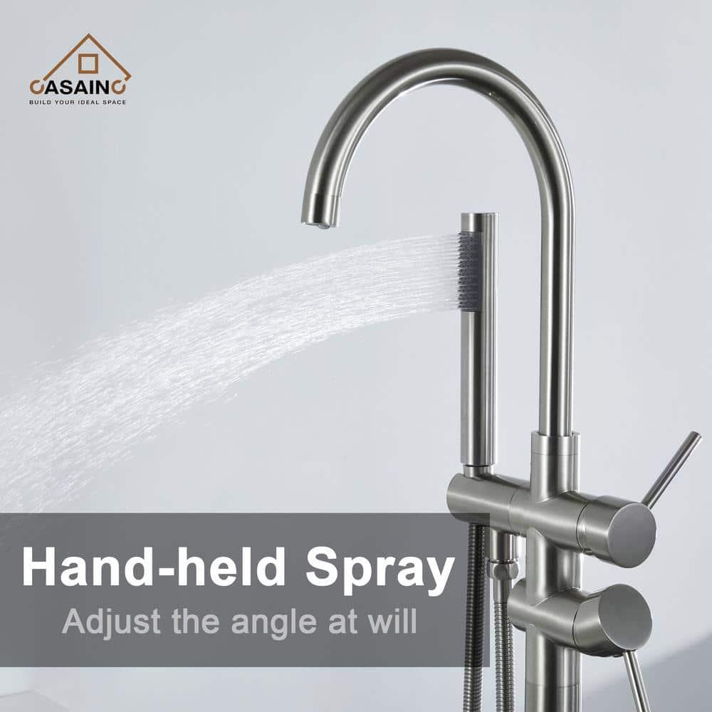 Double Handle Floor Mounted Freestanding Tub Filler With Handshower