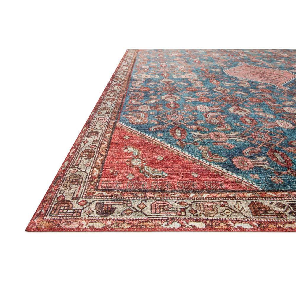 Blue and Clay Vintage Distressed Polyester Accent Rug
