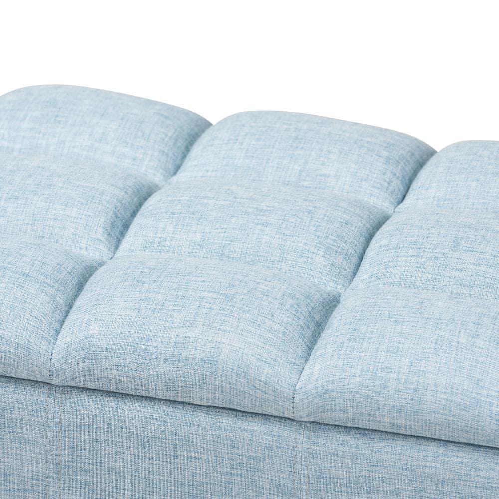 Brette Mid-Century Modern Light Blue Fabric Upholstered Wood Storage Bench Ottoman, Light Blue