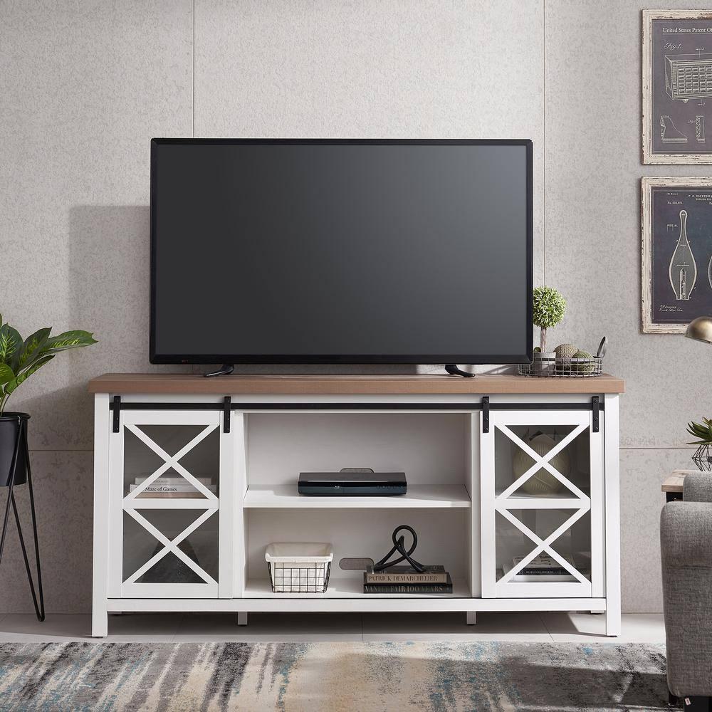 68" White and Golden Oak TV Stand - Henn&Hart