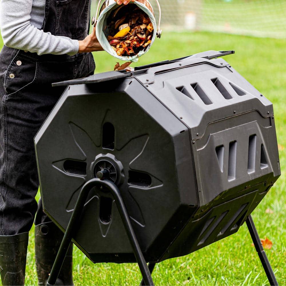 Pure Garden Compost Tumbler - 43Gal Compost Bin with Dual Chambers, 360-Degree Rotating Design, and Garden Gloves Included - Homesteading Supplies