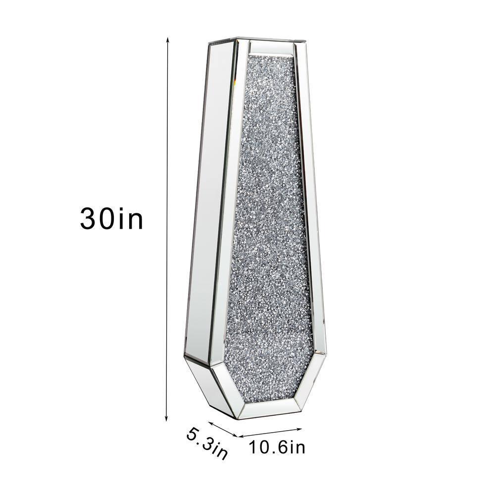 30" Tall Silver Glass Floor Vase with Crushed Diamond Mirror