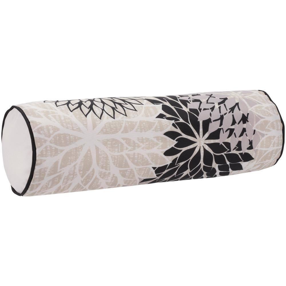 Mina Victory Aloha Floral Tropical Outdoor Throw Pillow Black White 6" x 20"