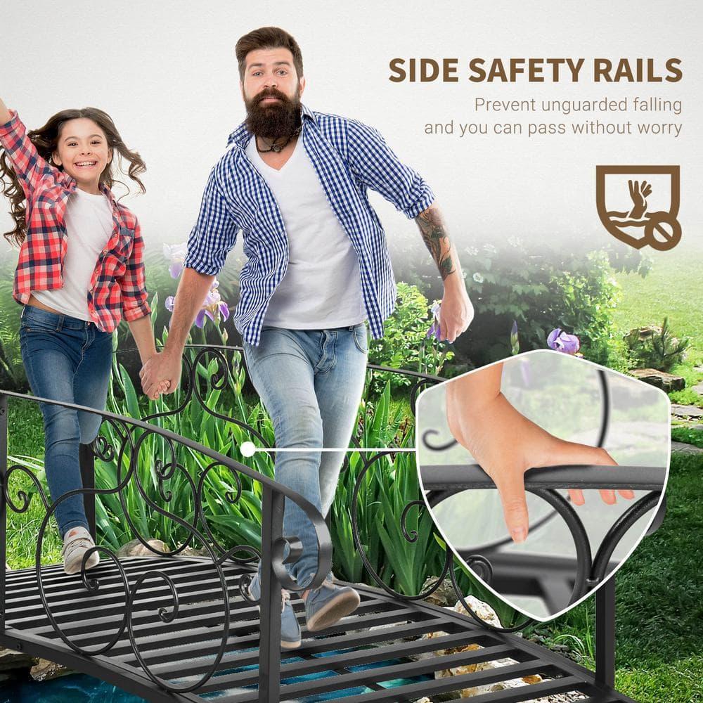 CoSoTower 6' Metal Arch Backyard Garden Bridge, Safety Siderails, Arc Footbridge for Backyard Creek, Stream, Pond, Black
