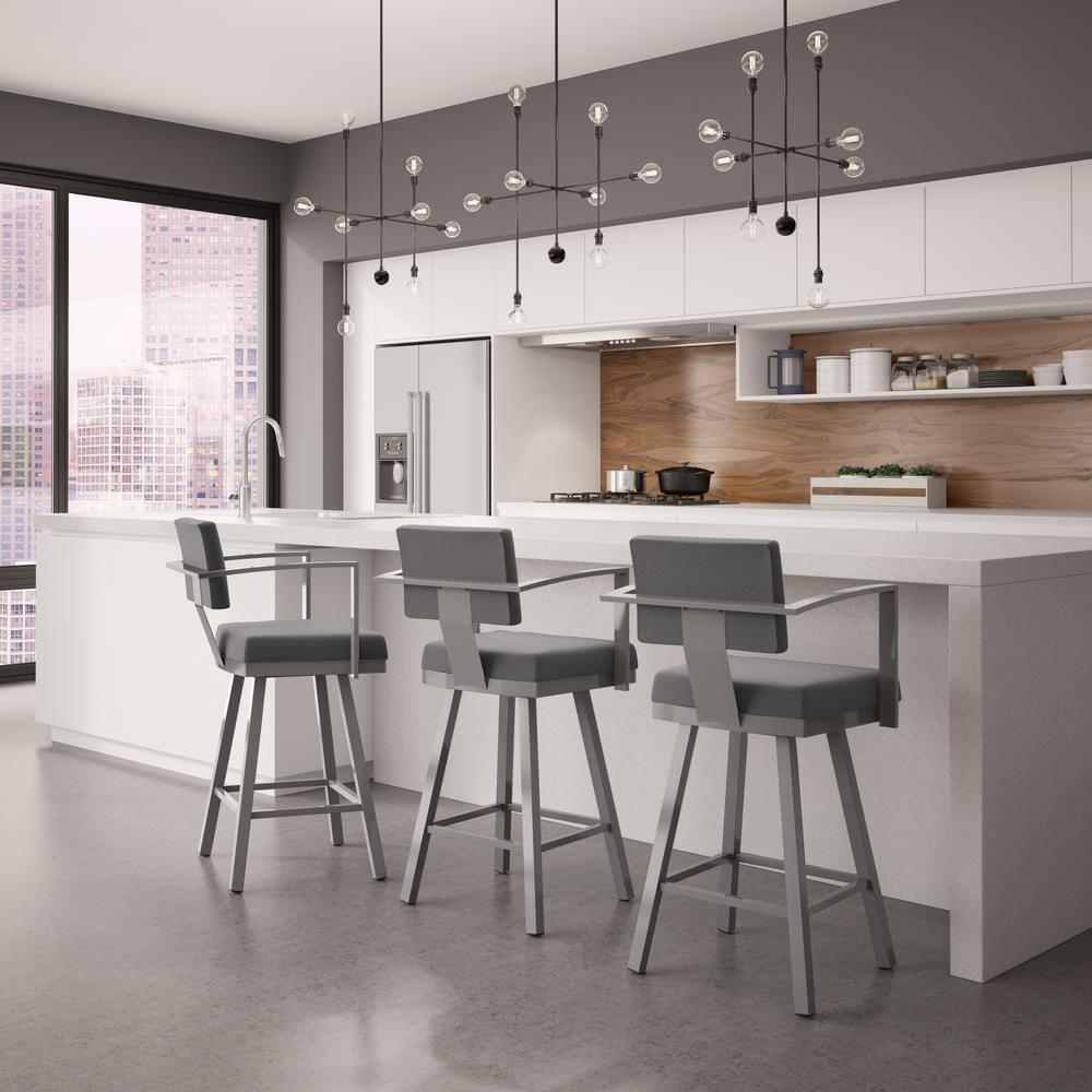 Amisco Akers 26 In. Swivel Counter Stool - Grey Polyester / Metallic Grey Metal